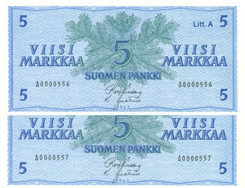 5 Markkaa 1963 Litt.A A000055X